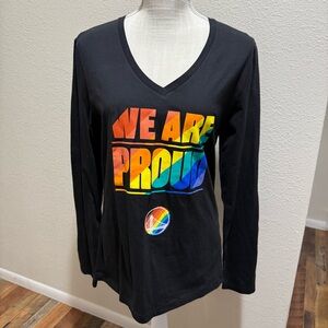 Women's Black Golden State Warriors We Are Proud Long Sleeve V-Neck T-Shirt - Lg